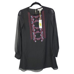 NEW BCBGeneration Embroidered Sheer Sleeve Shift Mini Dress Long Sleeve XS $108